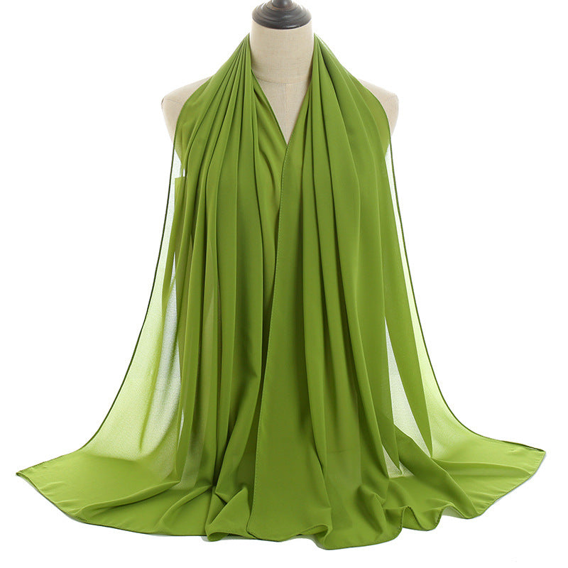 Solid-color Pearl Chiffon Long Scarf For Women