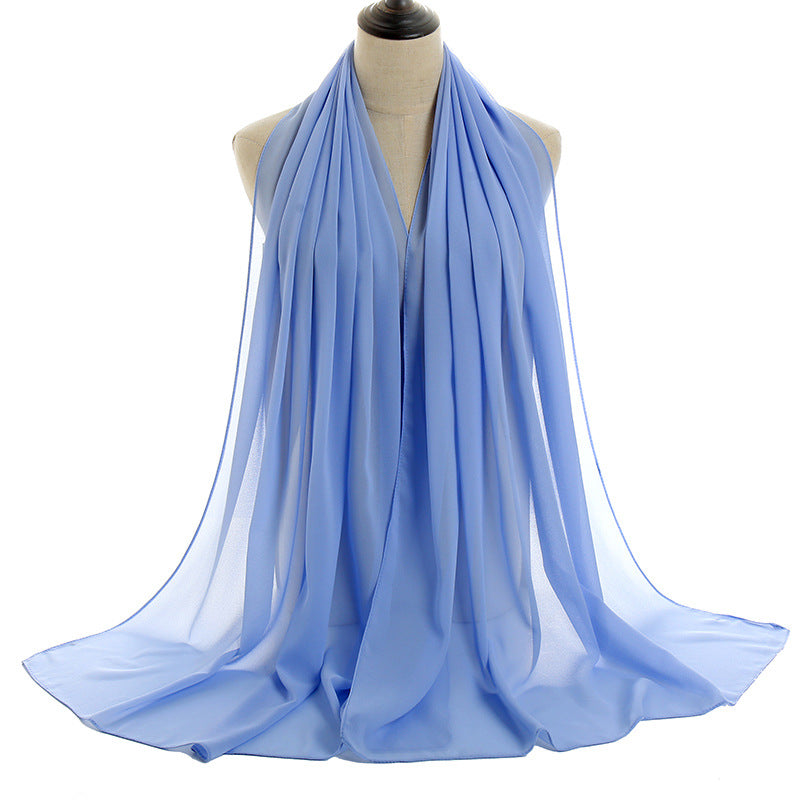 Solid-color Pearl Chiffon Long Scarf For Women