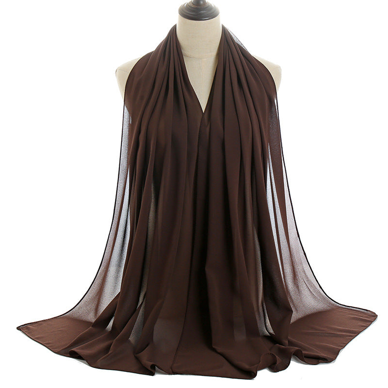 Solid-color Pearl Chiffon Long Scarf For Women