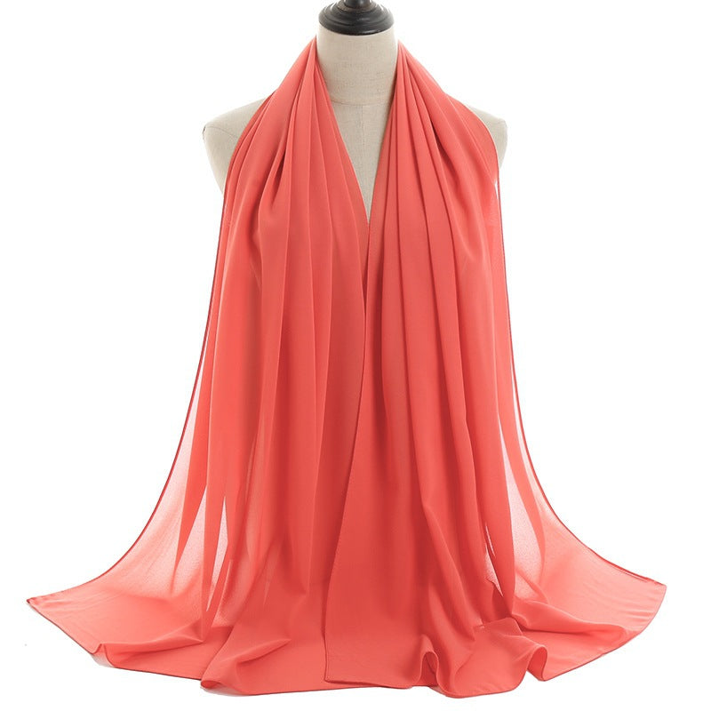 Solid-color Pearl Chiffon Long Scarf For Women
