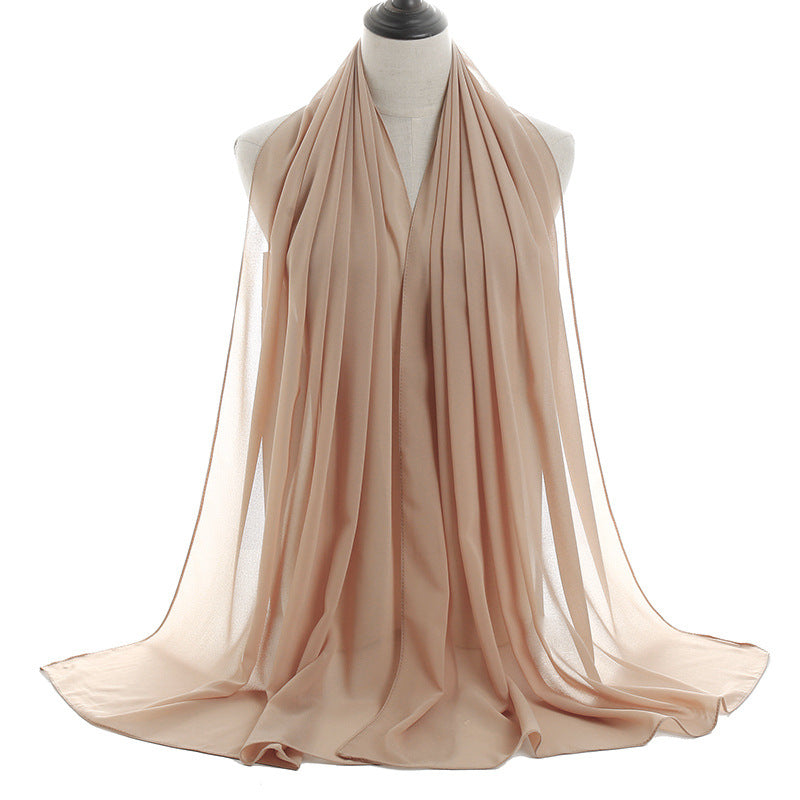 Solid-color Pearl Chiffon Long Scarf For Women