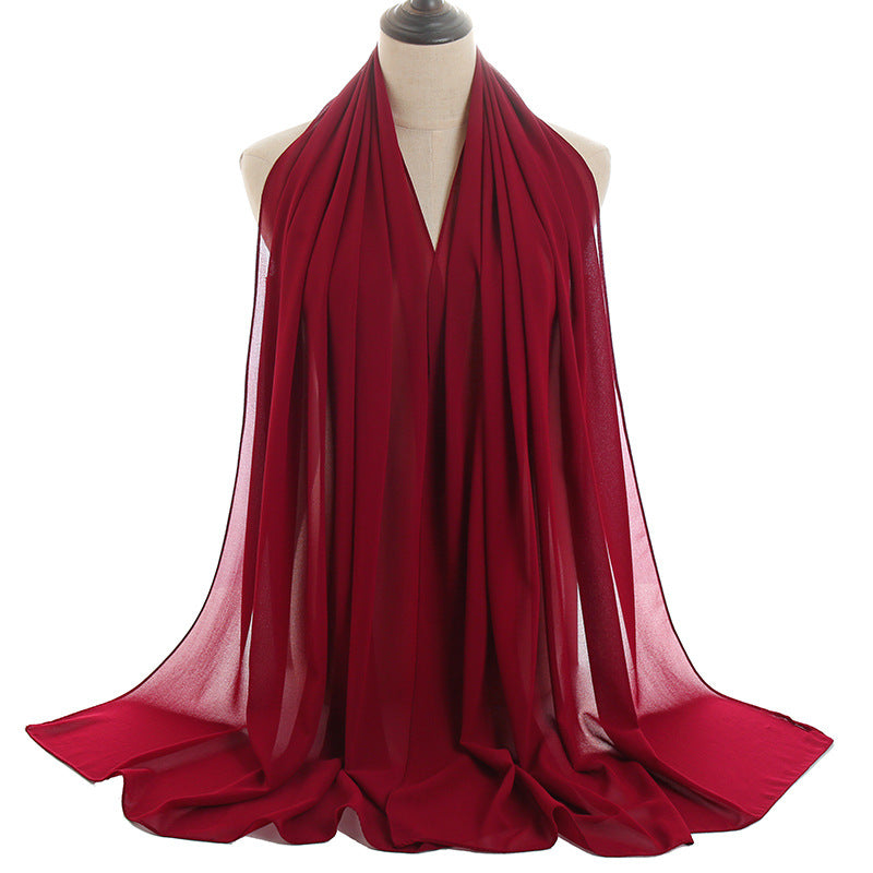 Solid-color Pearl Chiffon Long Scarf For Women