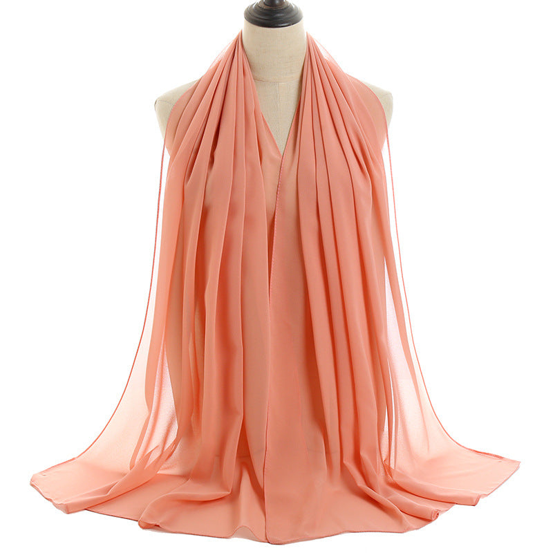 Solid-color Pearl Chiffon Long Scarf For Women