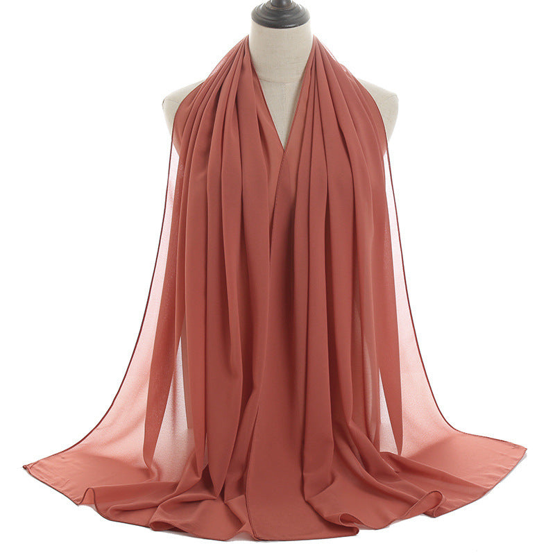 Solid-color Pearl Chiffon Long Scarf For Women