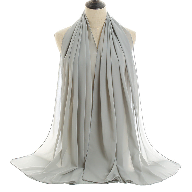 Solid-color Pearl Chiffon Long Scarf For Women