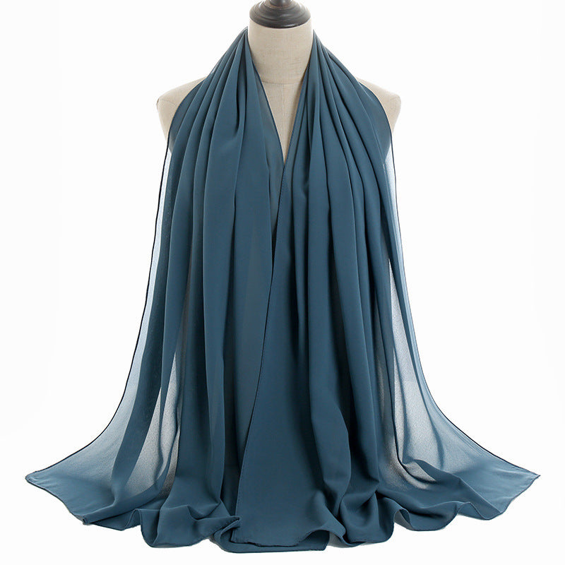 Solid-color Pearl Chiffon Long Scarf For Women