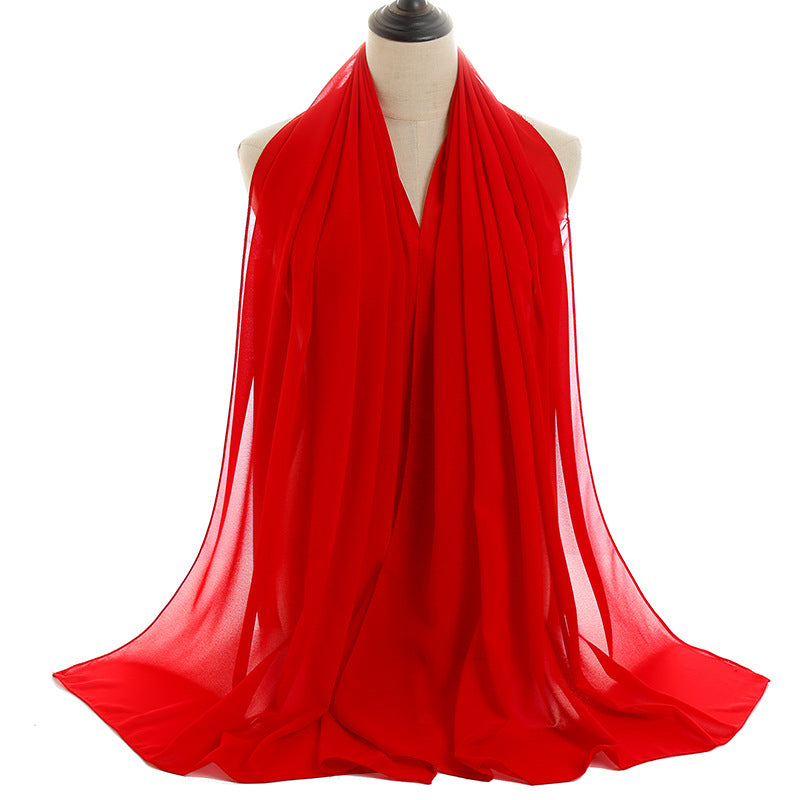 Solid-color Pearl Chiffon Long Scarf For Women