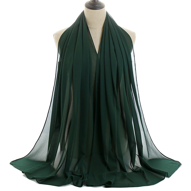 Solid-color Pearl Chiffon Long Scarf For Women