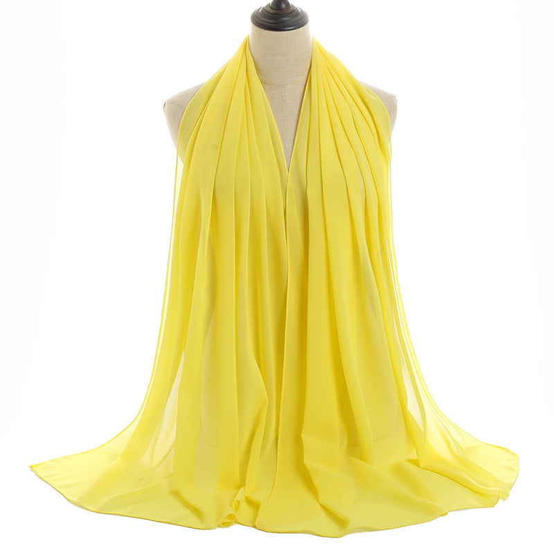 Solid-color Pearl Chiffon Long Scarf For Women
