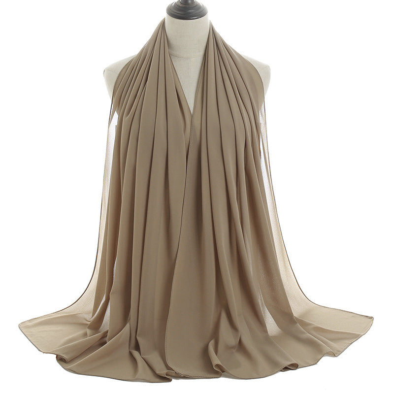 Solid-color Pearl Chiffon Long Scarf For Women