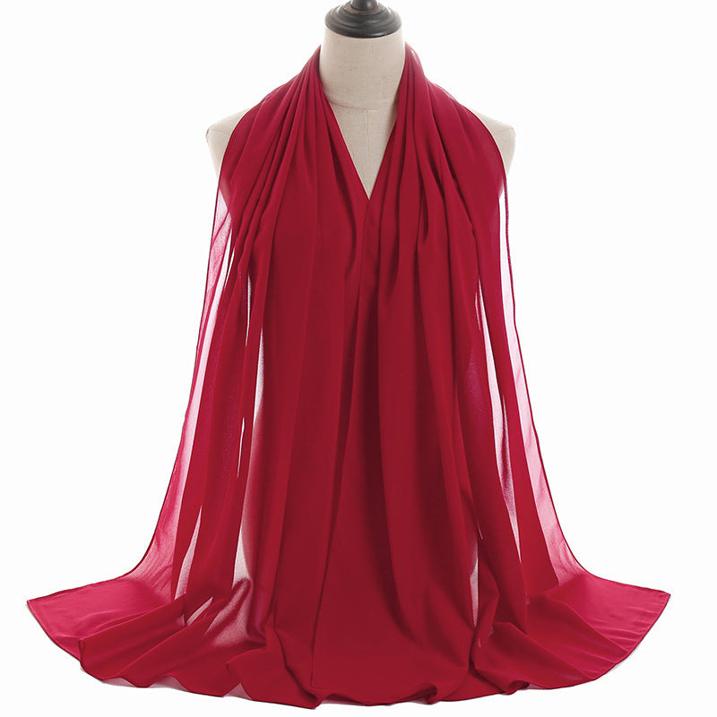 Solid-color Pearl Chiffon Long Scarf For Women