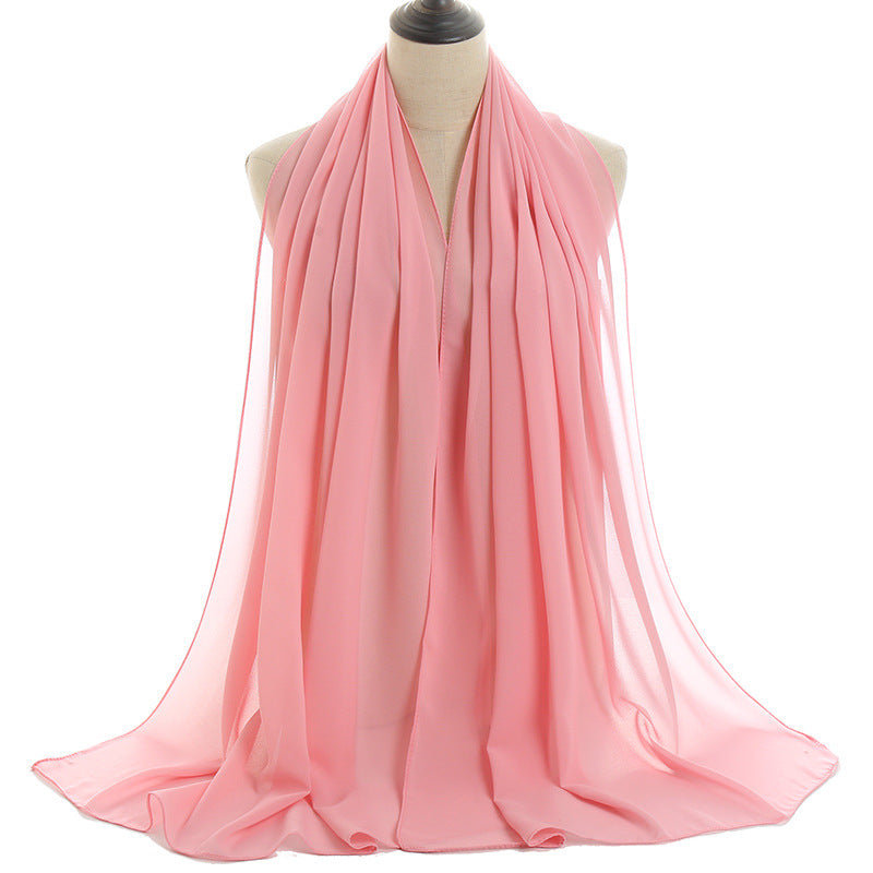 Solid-color Pearl Chiffon Long Scarf For Women