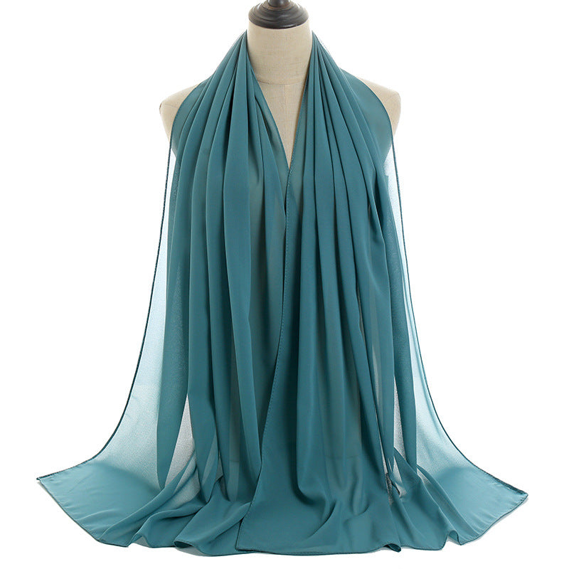 Solid-color Pearl Chiffon Long Scarf For Women