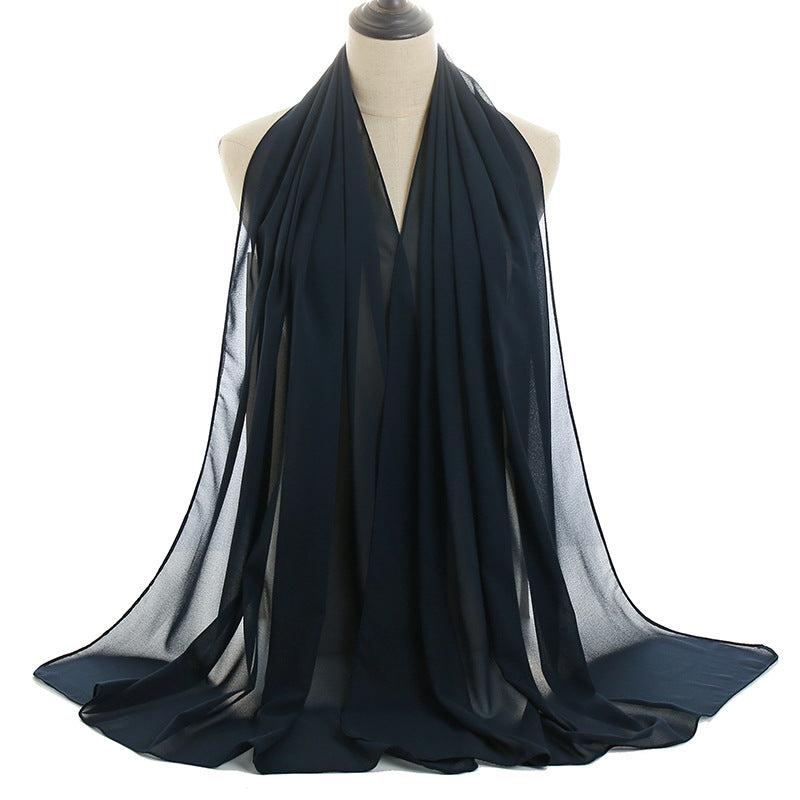 Solid-color Pearl Chiffon Long Scarf For Women