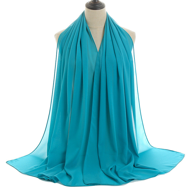 Solid-color Pearl Chiffon Long Scarf For Women
