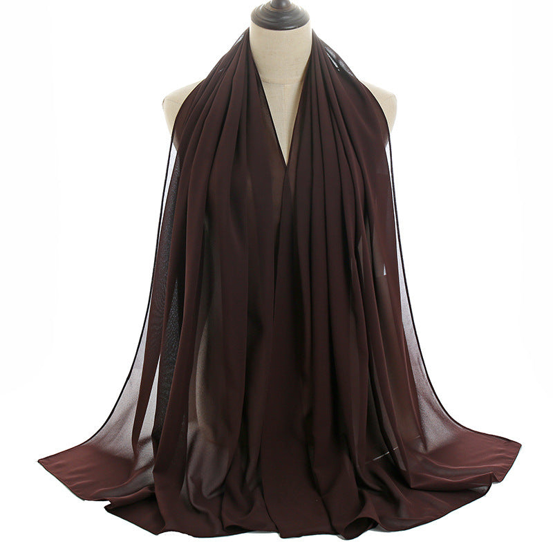 Solid-color Pearl Chiffon Long Scarf For Women