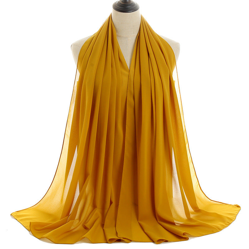 Solid-color Pearl Chiffon Long Scarf For Women