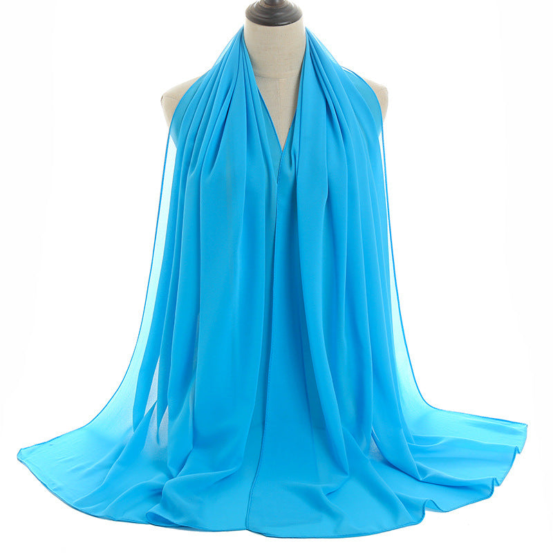 Solid-color Pearl Chiffon Long Scarf For Women