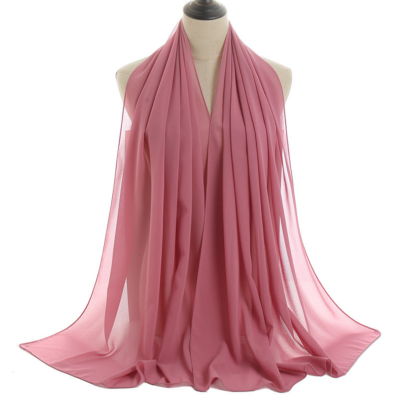Solid-color Pearl Chiffon Long Scarf For Women
