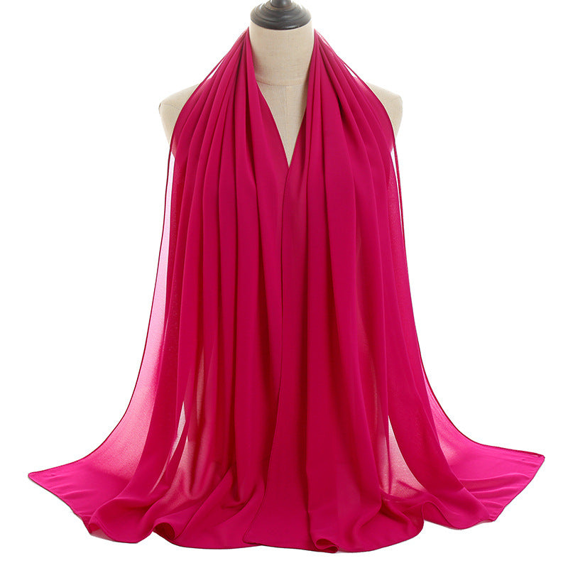 Solid-color Pearl Chiffon Long Scarf For Women