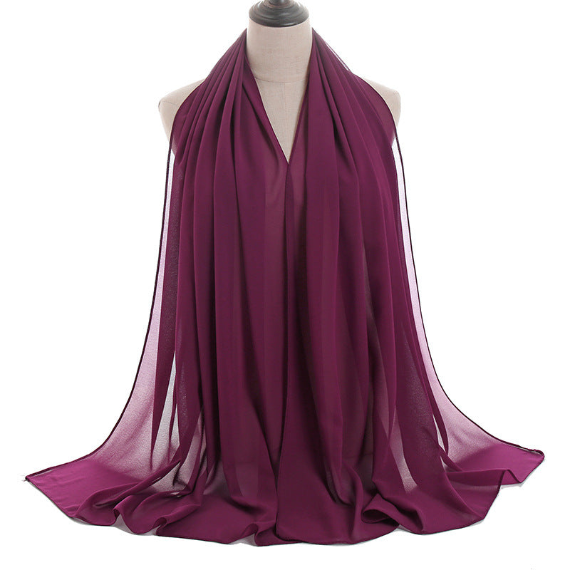 Solid-color Pearl Chiffon Long Scarf For Women