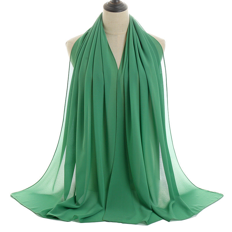 Solid-color Pearl Chiffon Long Scarf For Women