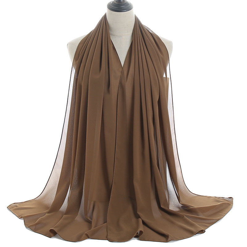 Solid-color Pearl Chiffon Long Scarf For Women