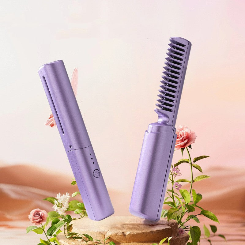 Professional Wireless Hair Straightener & Curler - Fast Heating Styling Brush