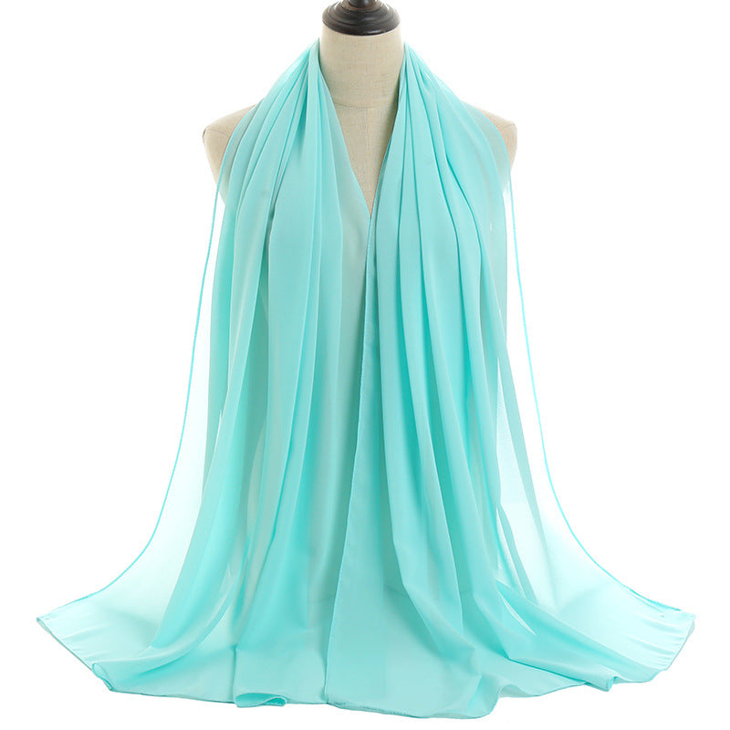 Solid-color Pearl Chiffon Long Scarf For Women