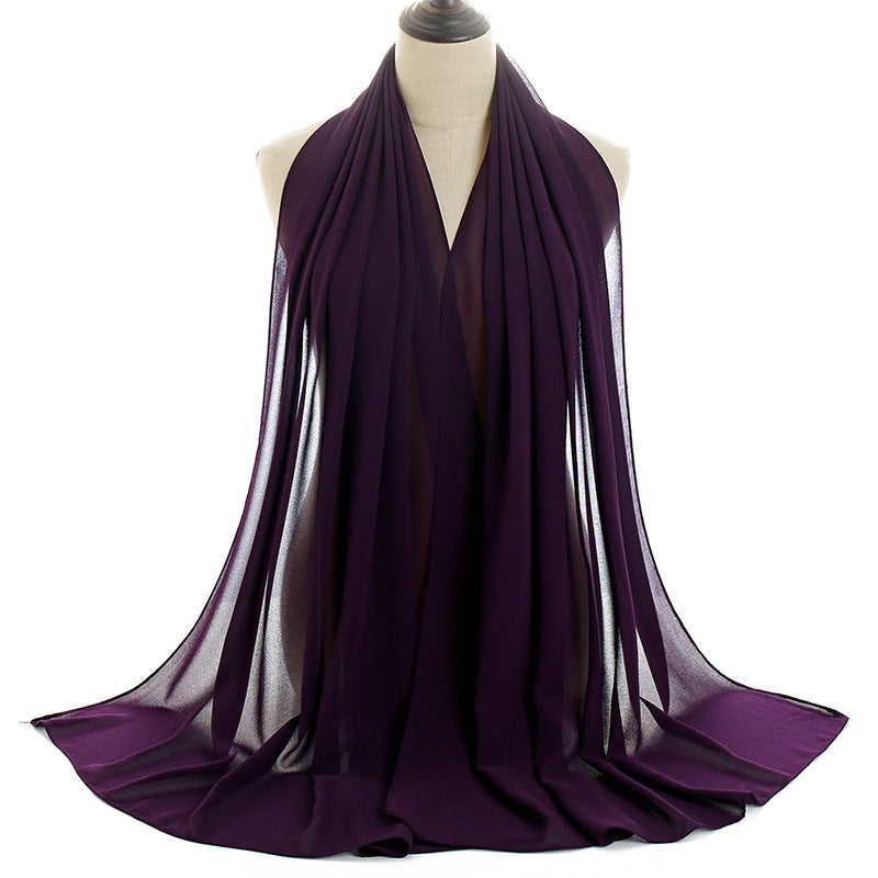 Solid-color Pearl Chiffon Long Scarf For Women