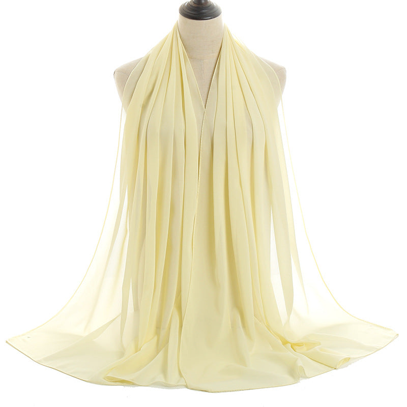 Solid-color Pearl Chiffon Long Scarf For Women