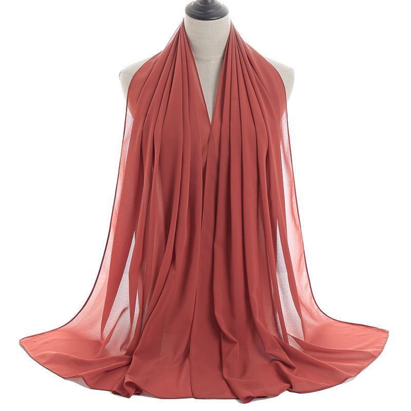 Solid-color Pearl Chiffon Long Scarf For Women