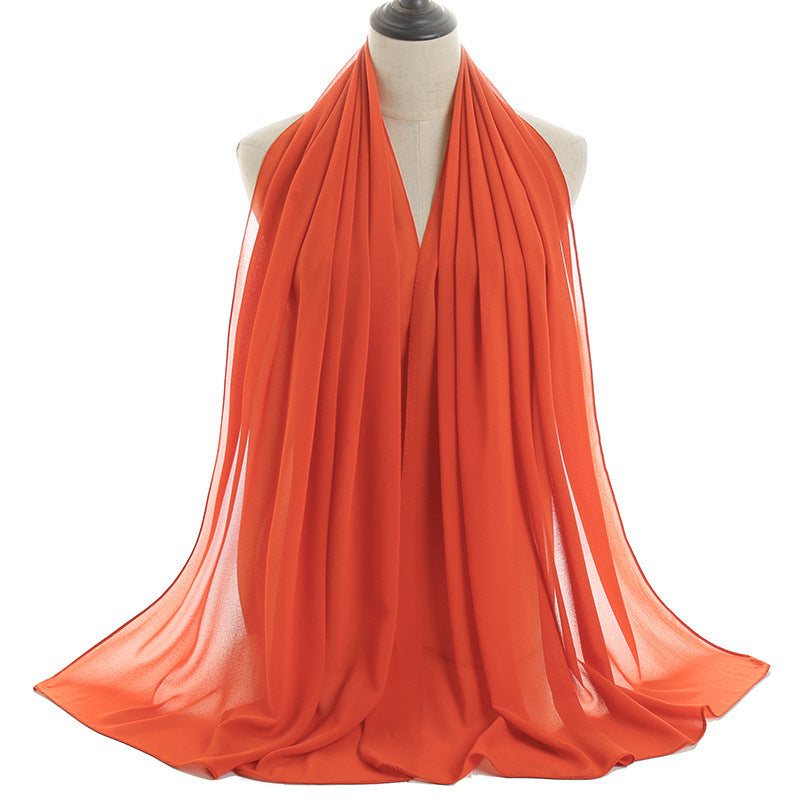 Solid-color Pearl Chiffon Long Scarf For Women