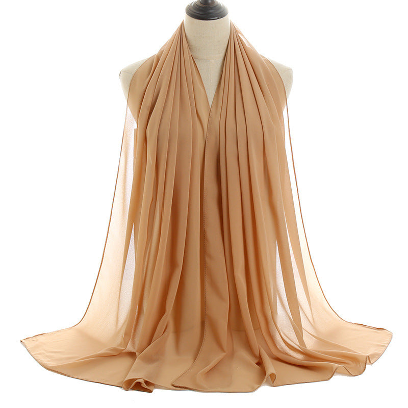 Solid-color Pearl Chiffon Long Scarf For Women