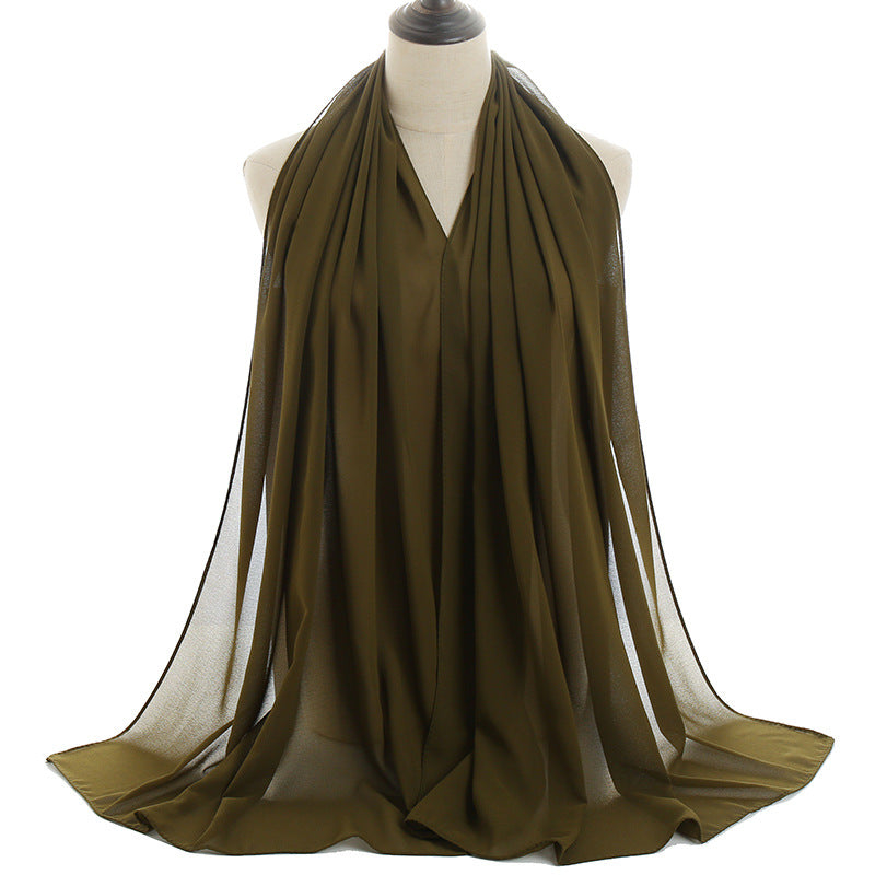 Solid-color Pearl Chiffon Long Scarf For Women
