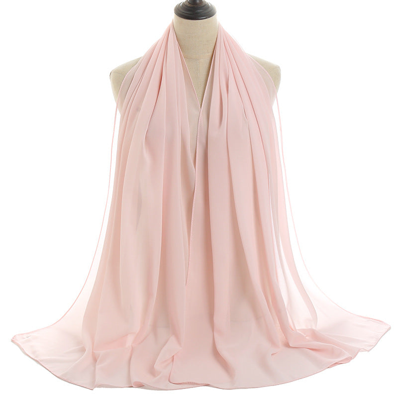 Solid-color Pearl Chiffon Long Scarf For Women