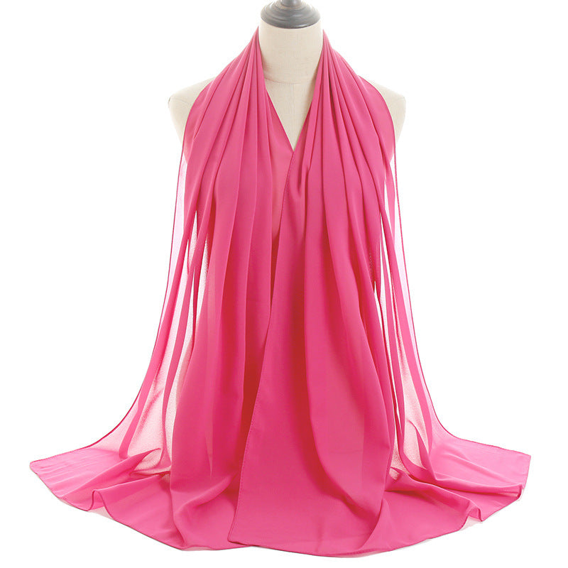 Solid-color Pearl Chiffon Long Scarf For Women