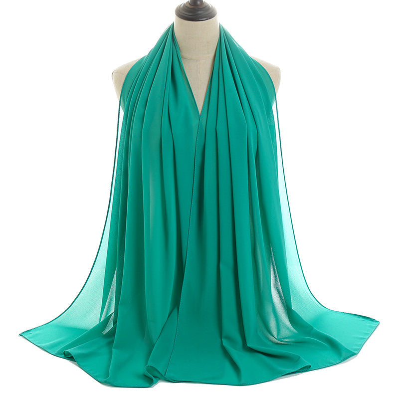 Solid-color Pearl Chiffon Long Scarf For Women