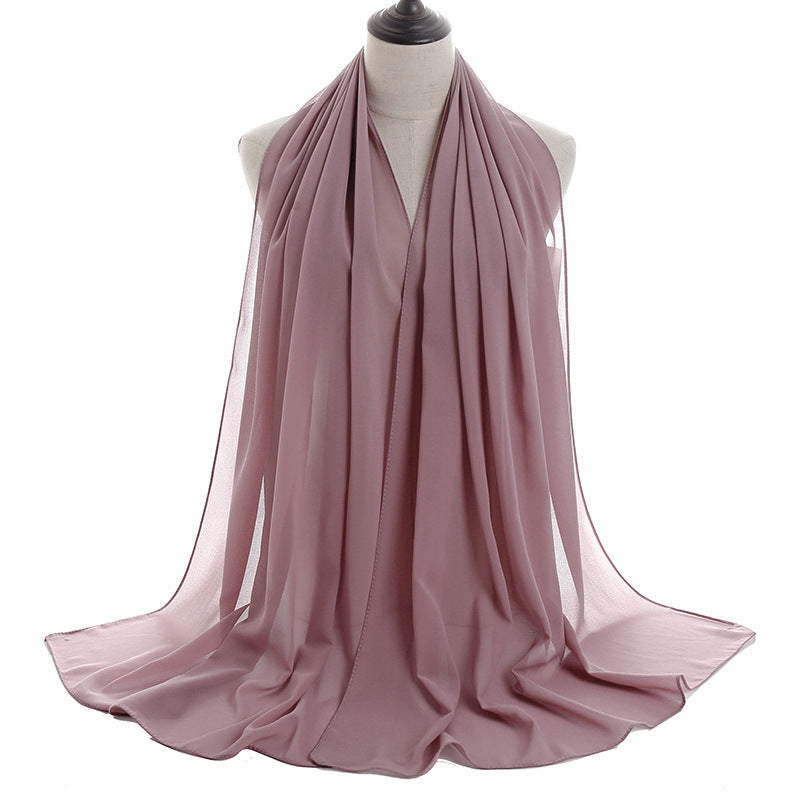 Solid-color Pearl Chiffon Long Scarf For Women