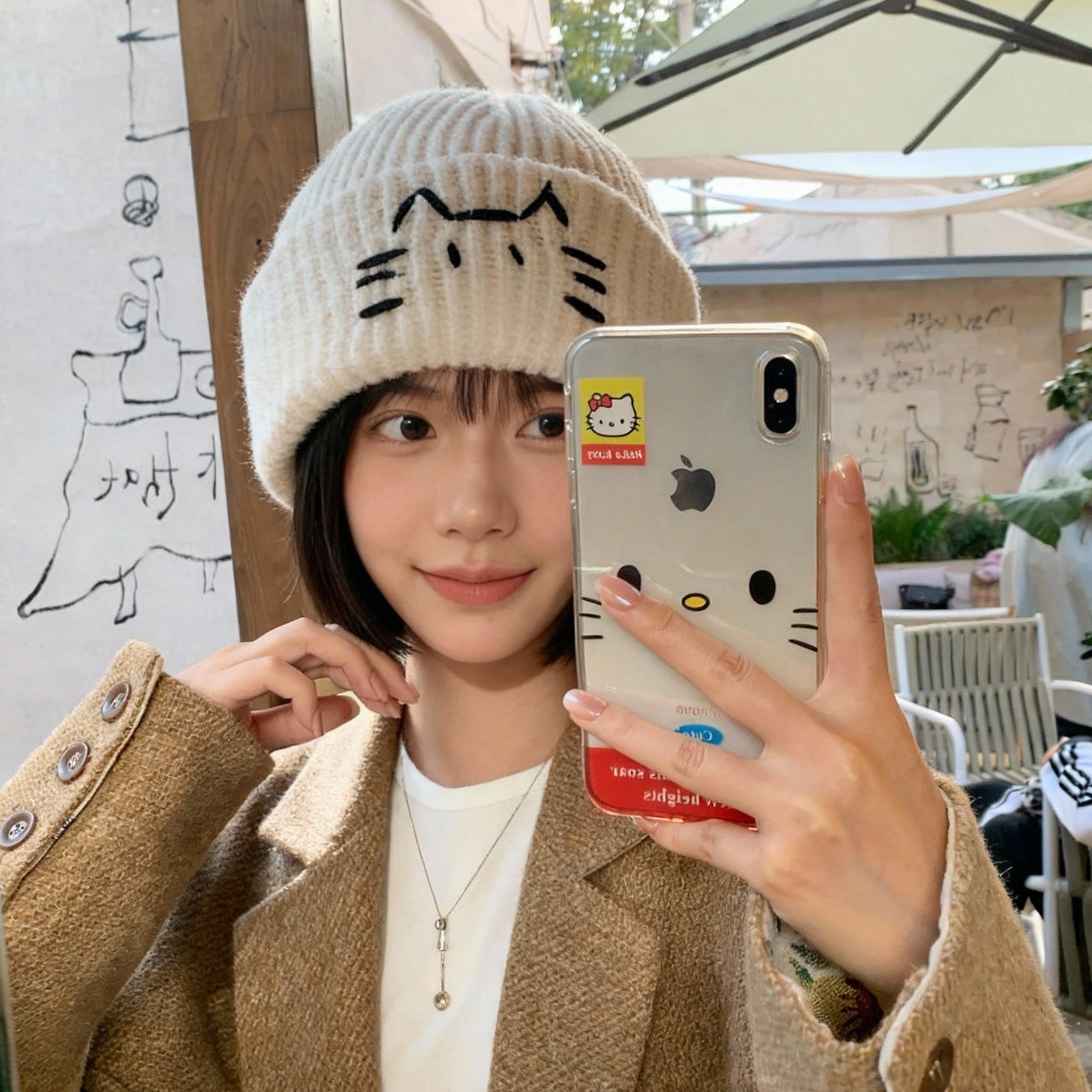 Cute Line-design Cat Knitted Hat For Womenkeeps You Warm In Fall And Winter
