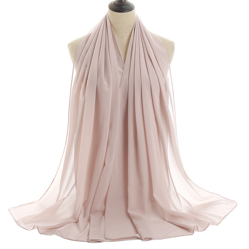 Solid-color Pearl Chiffon Long Scarf For Women
