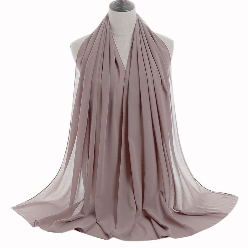 Solid-color Pearl Chiffon Long Scarf For Women