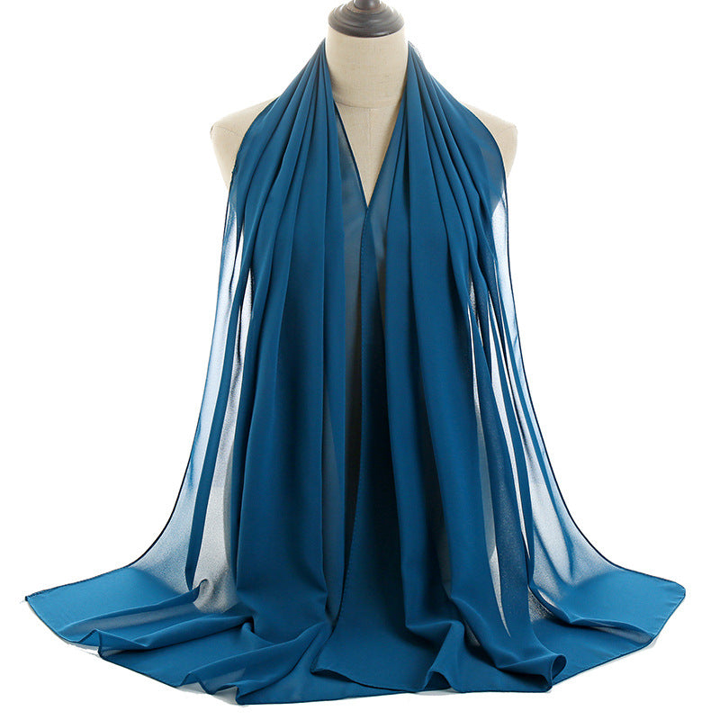Solid-color Pearl Chiffon Long Scarf For Women