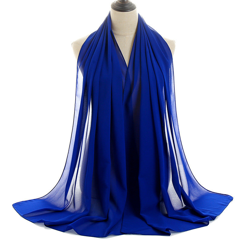 Solid-color Pearl Chiffon Long Scarf For Women