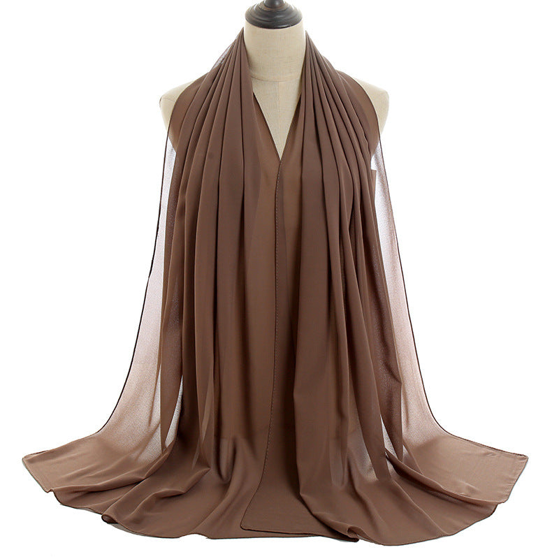 Solid-color Pearl Chiffon Long Scarf For Women
