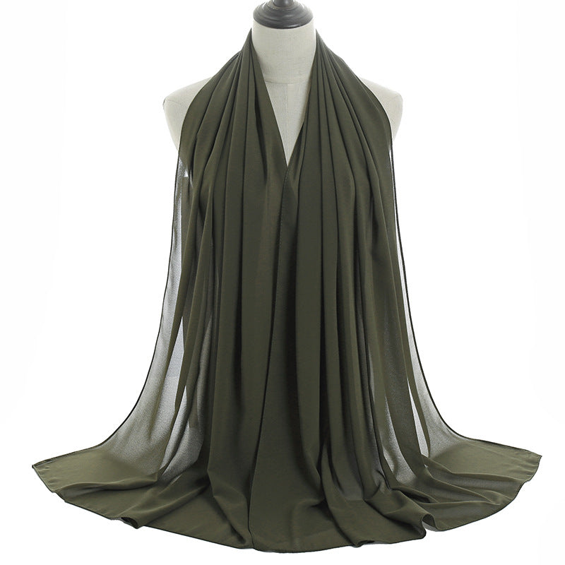 Solid-color Pearl Chiffon Long Scarf For Women