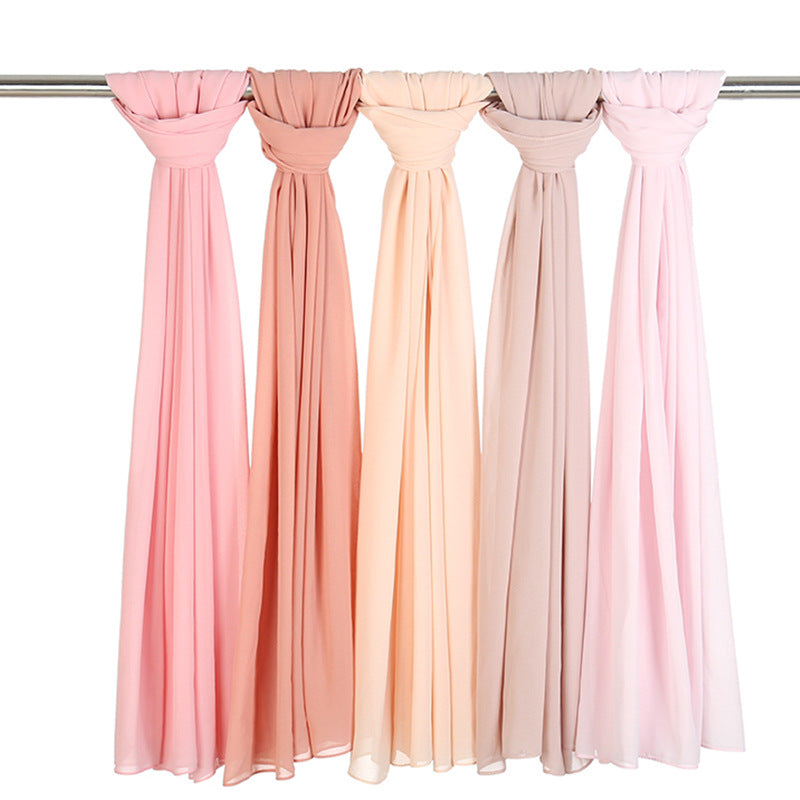 Solid-color Pearl Chiffon Long Scarf For Women