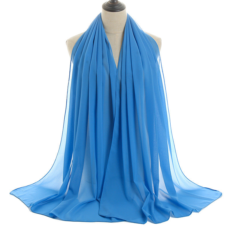 Solid-color Pearl Chiffon Long Scarf For Women