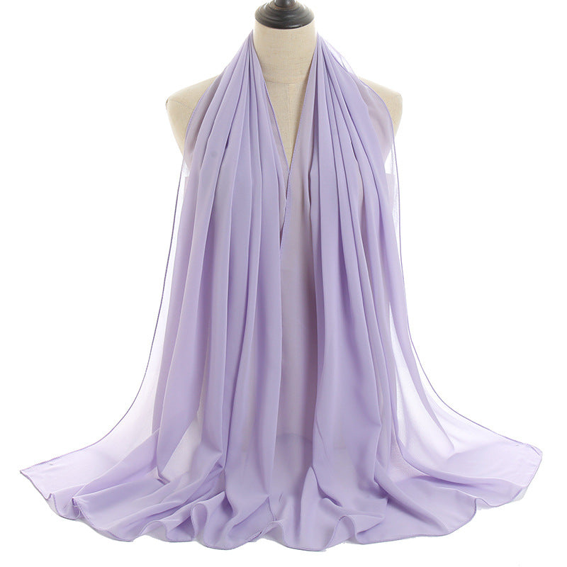 Solid-color Pearl Chiffon Long Scarf For Women