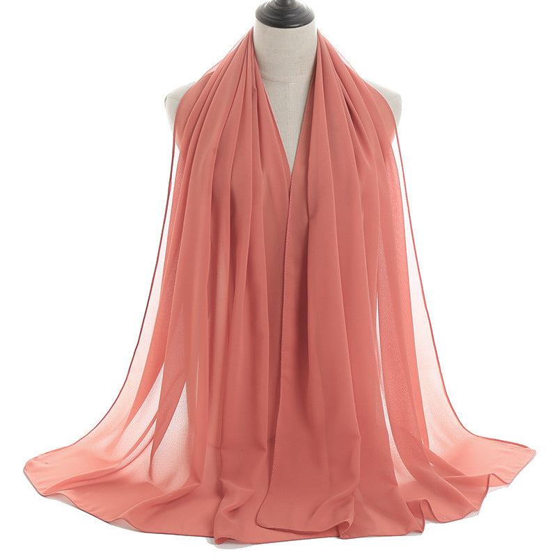 Solid-color Pearl Chiffon Long Scarf For Women